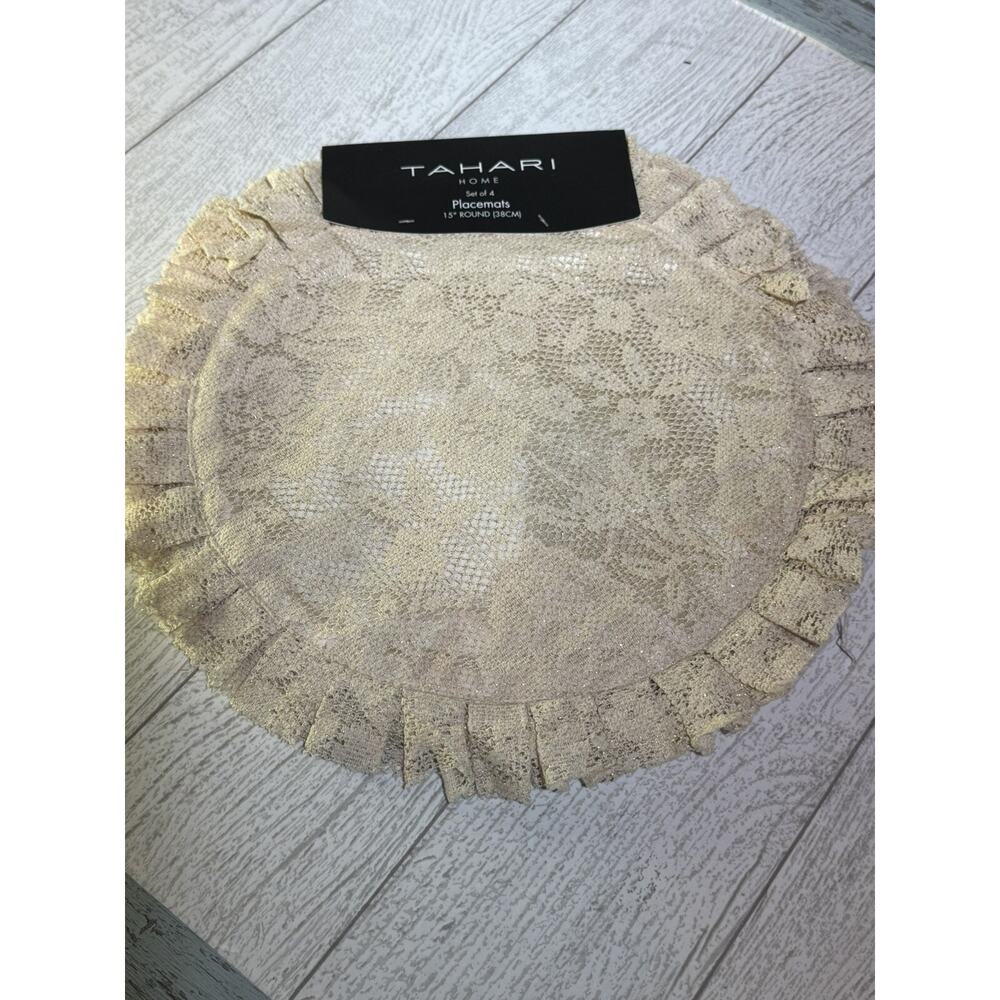 4 PC Tahari Placemat Set Round 15" LACE - 4 Placemats Luxury Elegant Home Decor